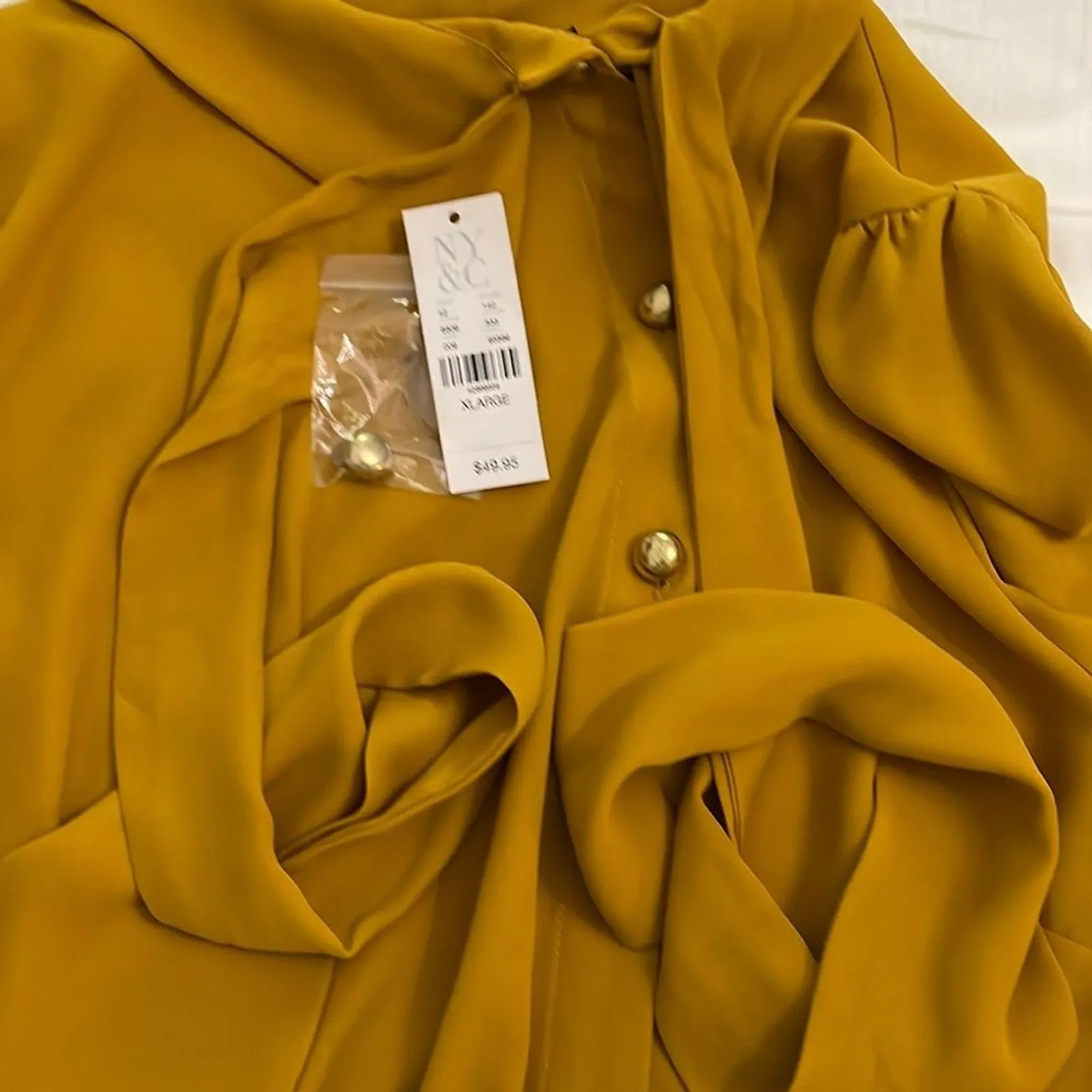 New York & Company Yellow Long Sleeve Tie Front Blouse Womens Size XL NEW - Image 5