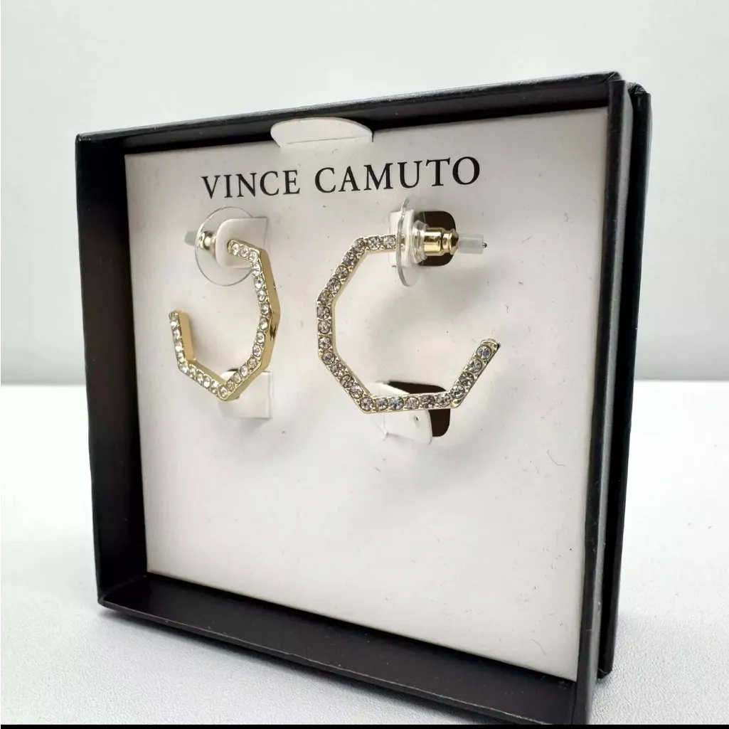 Vince Camuto Gold Hexagon Crystal stones and Geometric bars with crystal  2 pair - Image 3