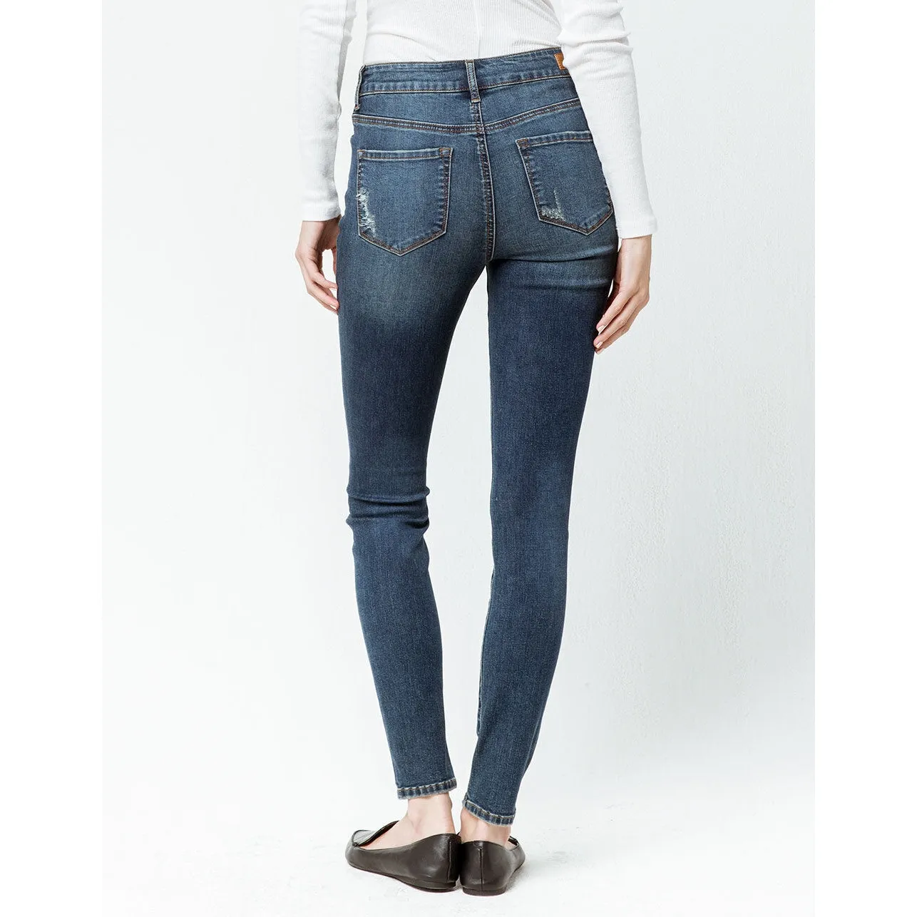 RSQ Womens Jeans Sz 5 or 27 Manhattan High Rise‎ Ripped Skinny Blue Dark Blast - Image 4