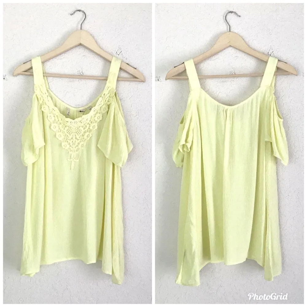 SOFT SURROUNDINGS Yellow Off The Shoulder‎ Crochet Top Cold Shoulder Size Small - Image 3