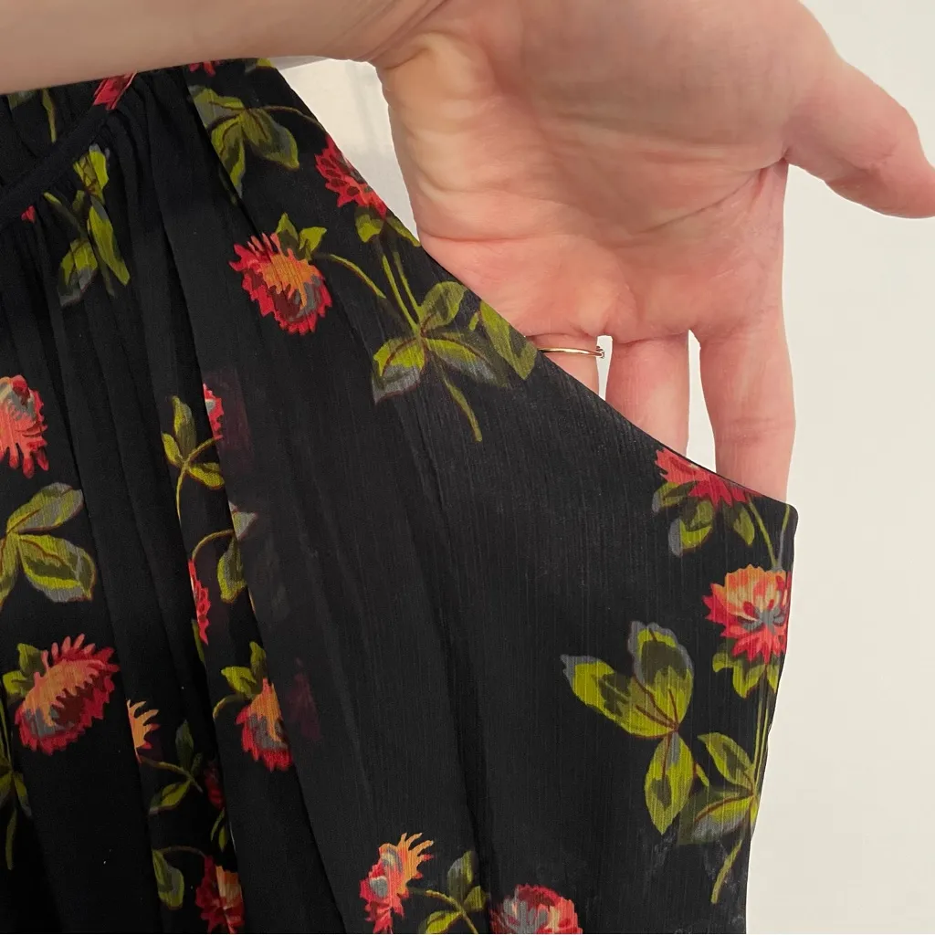 POINT SUR J. CREW PETITE High Neck Ruffle Floral Dress Navy Blue Midi 6P NO BELT - Image 17