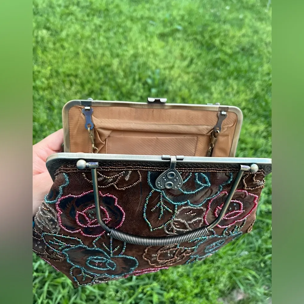 Vintage sequined Floral Embroidered Women's Bag Brown - Image 5