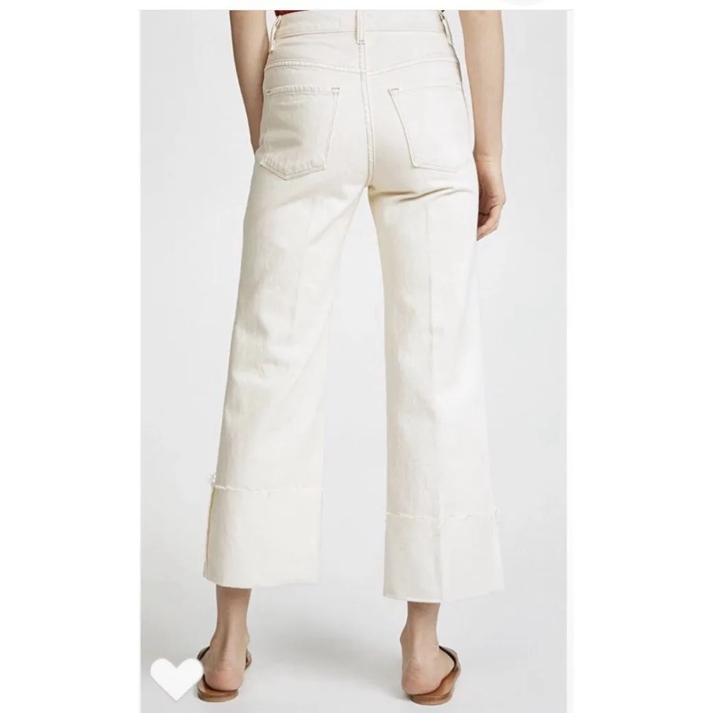 J Brand Joan Crop Jeans Women's Size 24 White Macadamia Frayed Hem Straight Leg - Image 2