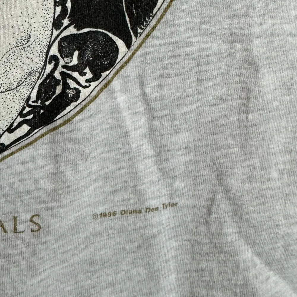 Vintage 90s Yin-Yang Animal Graphic Tee‎ Shirt Sz Womens Small in Grey - Image 3