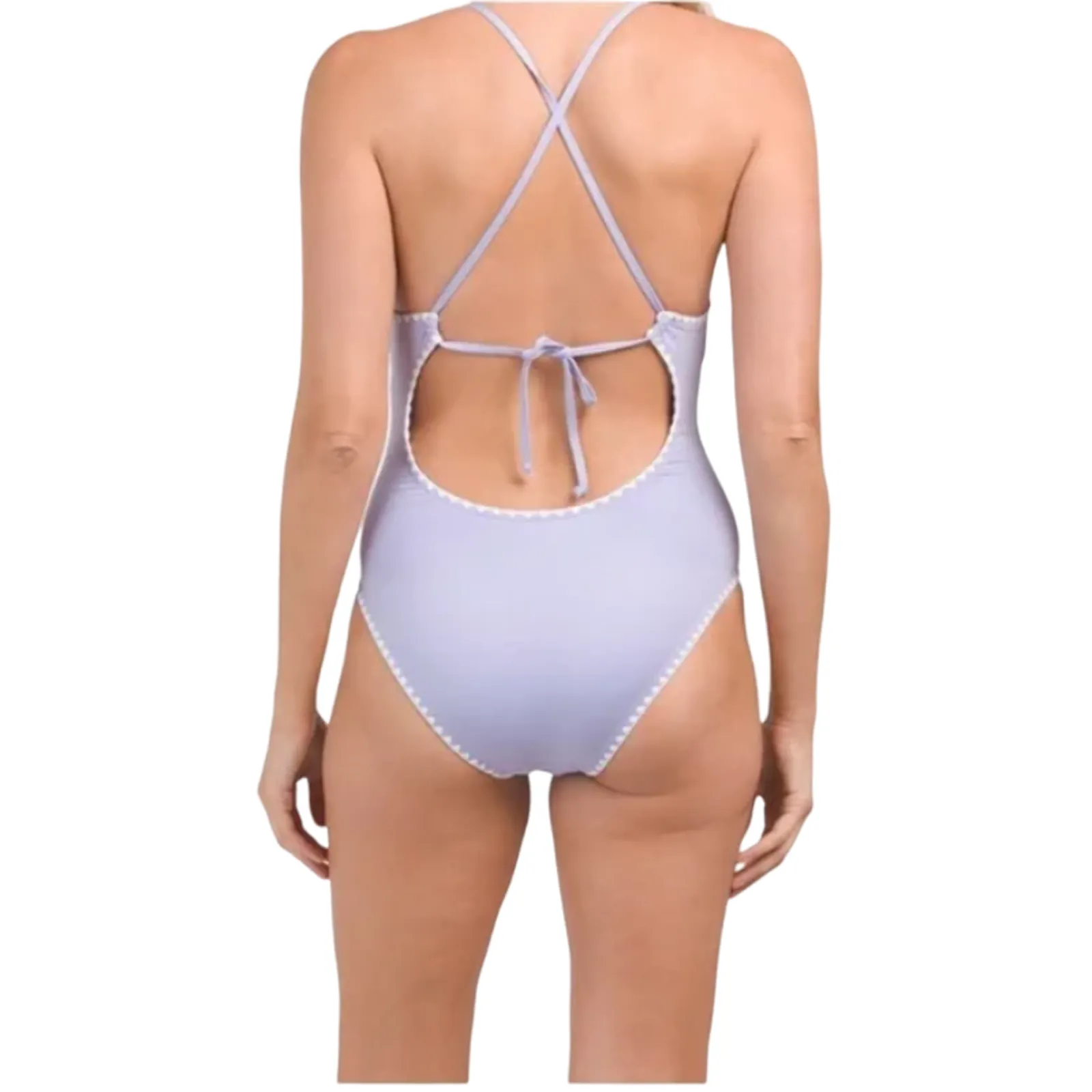 Lucky‎ Brand Lavender Purple Shell Plunge V Neck One Piece Swimsuit Size Medium - Image 3