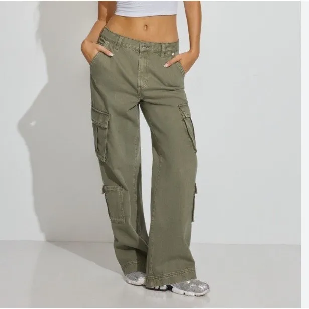 Y2K Garage Women's Sz 00 Flare Boot Cut Cargo Pants Baggy Army Green‎ Utility - Image 7