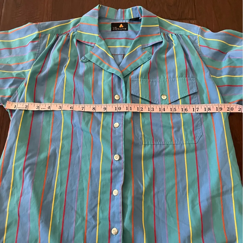 Vintage Liz Claiborne Stripe Button Down Short Sleeve Blouse - Image 9