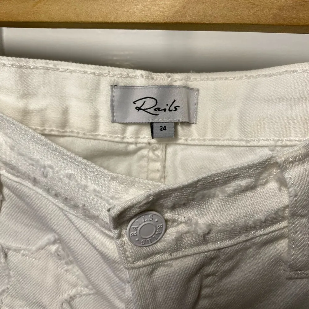 RAILS Logan Star Pattern Distressed Denim Shorts White Sz 24 - Image 4