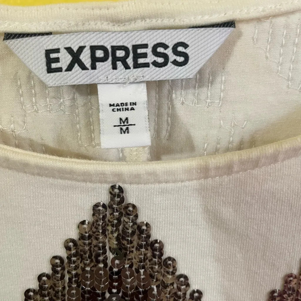 Express Cream and Brown Sequin Dress - Image 3