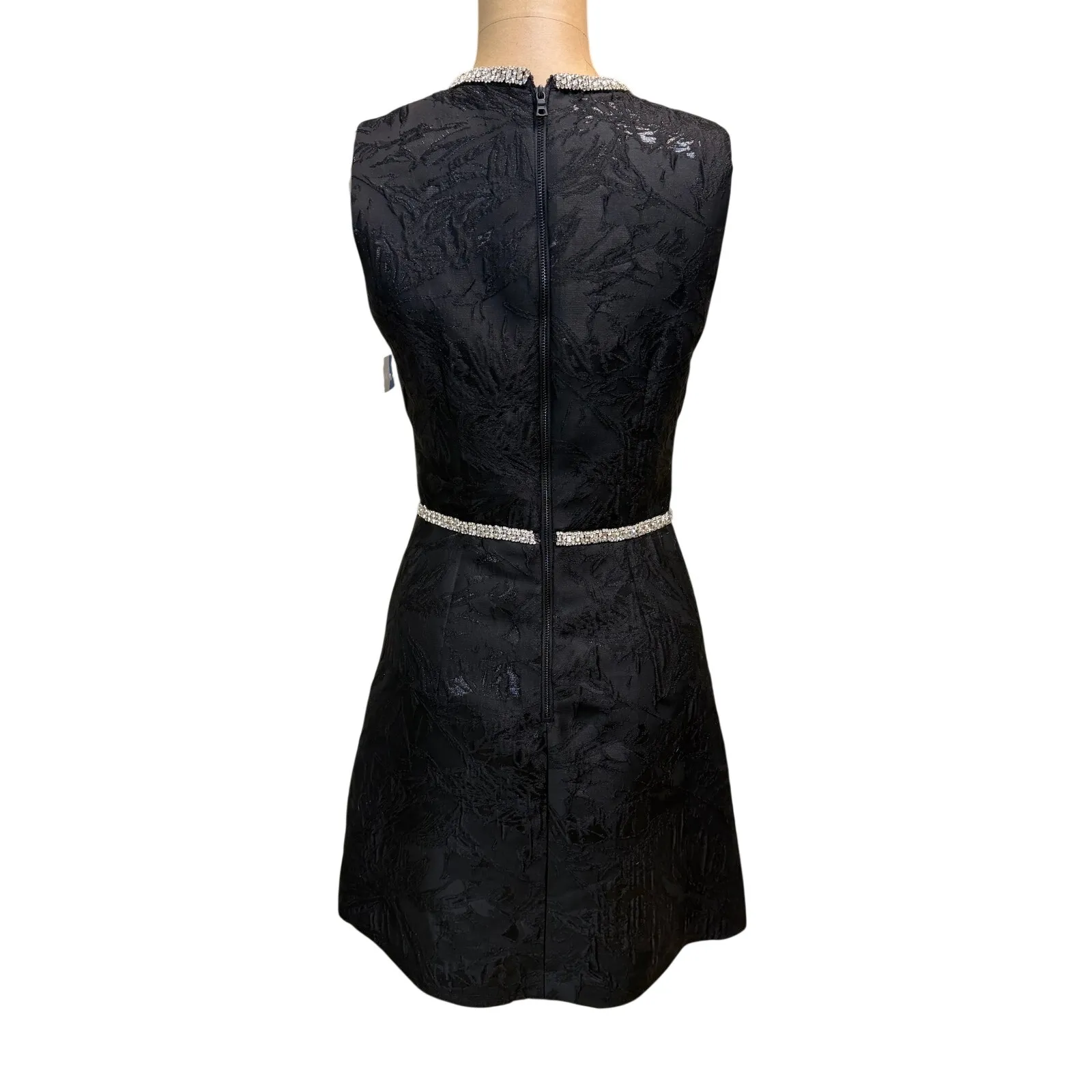 Alice + Olivia Mini Dress Ellis Crystal Embellished Black Sleeveless Jacquard 2 - Image 9