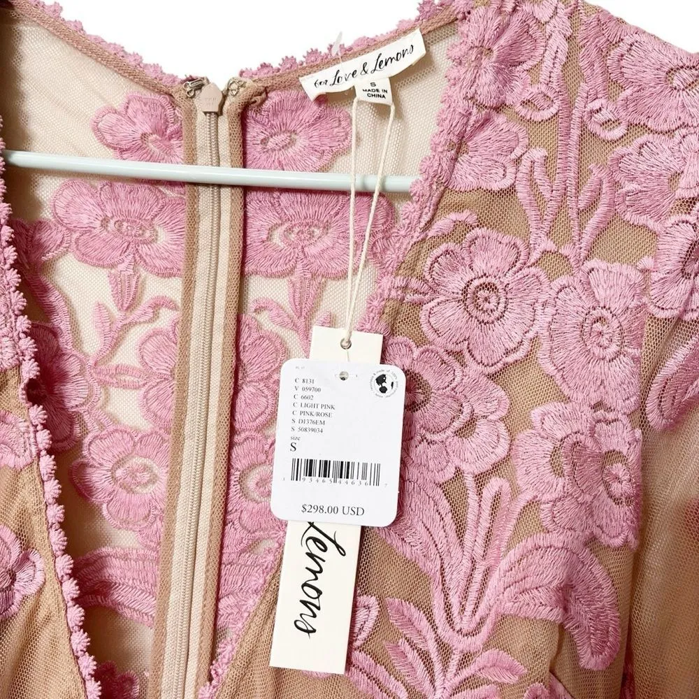 For Love & Lemons NWT Sheer Embroidered Maxi Dress Pink Nude Size Small Boho - Image 12