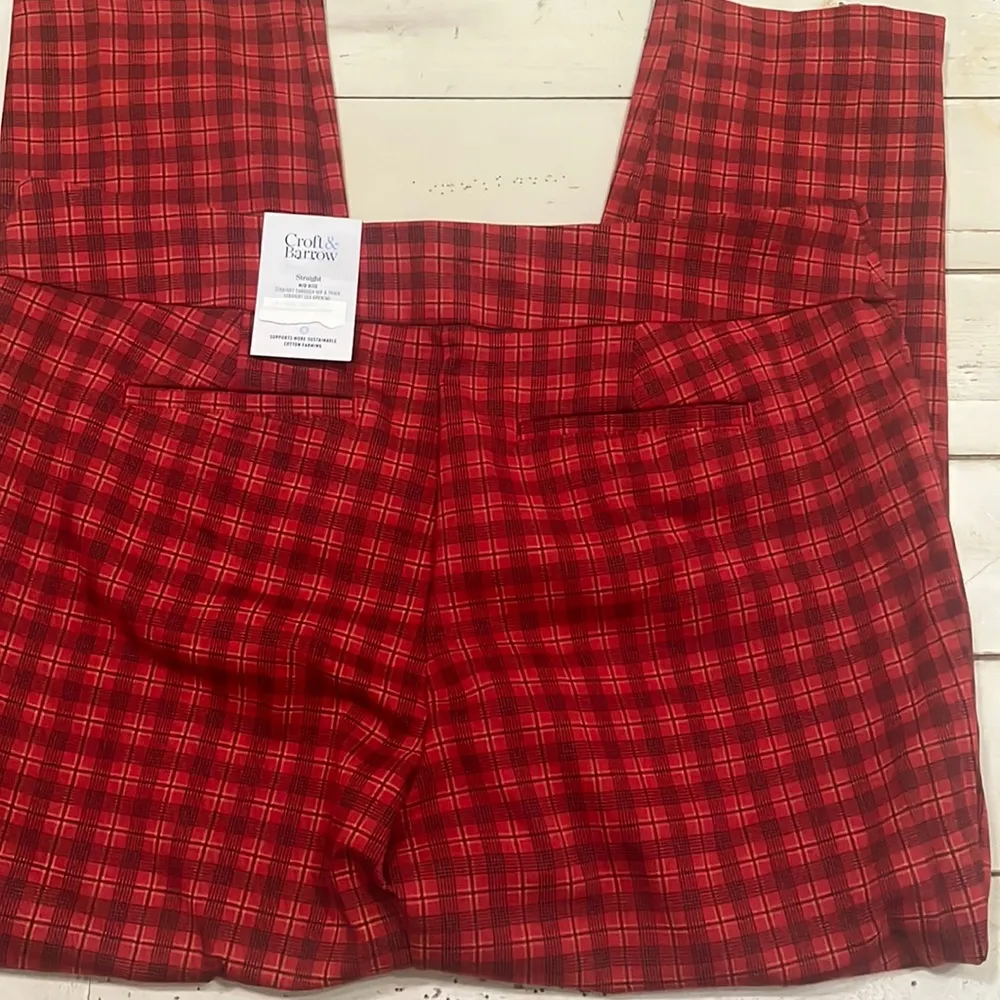 Women’s Hipster 💌 Red Pull On Plaid Stretch Pants Straight Fit 18W Grunge - Image 6