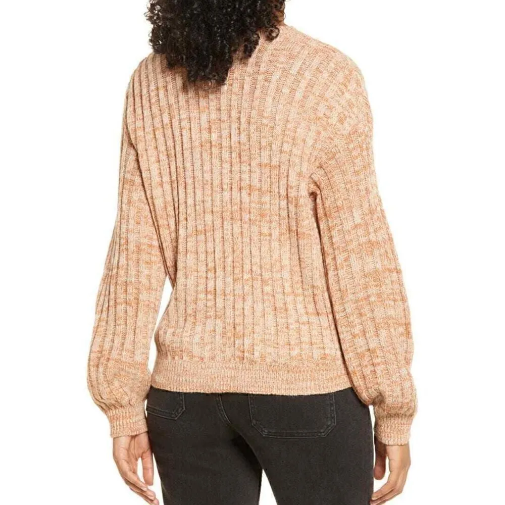 BLANK NYC BLANKNYC Heather Ribbed Crewneck Sweater Tan Brown White Marled Winter - Image 3