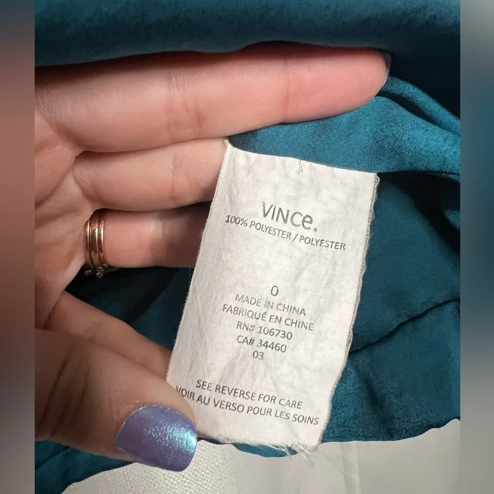 Vince Teal Satin Boat Neck Sleeveless Blouse Small - Image 6