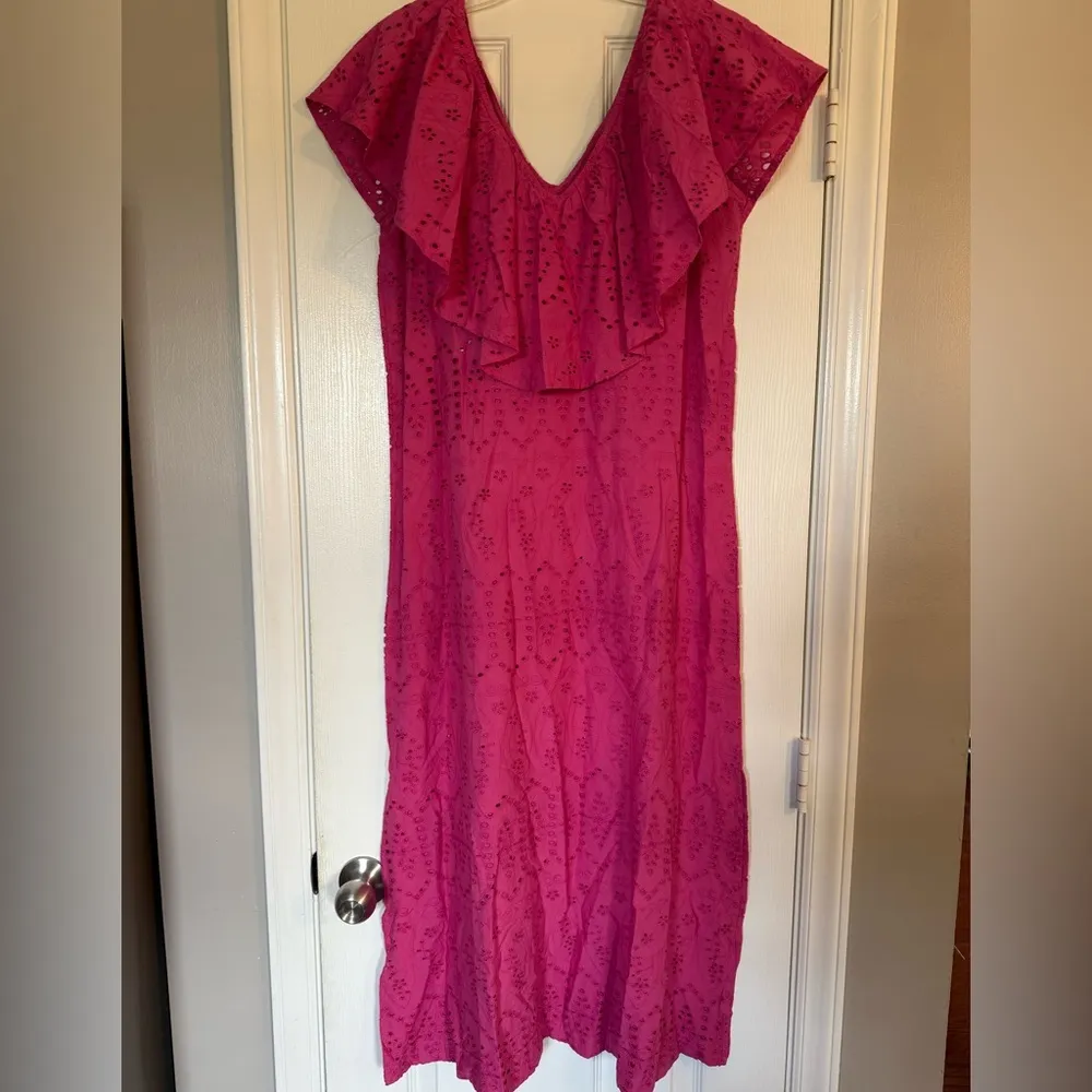 NWT Tuckernuck Fuchsia Pink Eyelet Ruffle Midi Dress size XS - Image 5