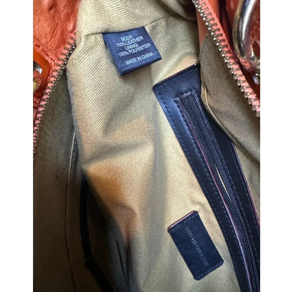 Antonio Melani "Blair" Faux Ostrich Leather Orange Shoulder Bag‎ - Image 7