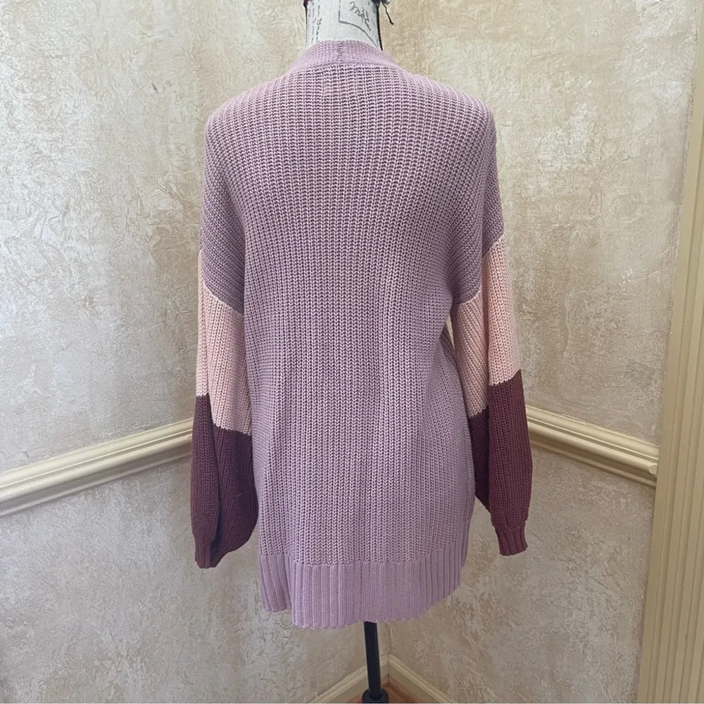 Sienna Sky Oversized Tricolor Cardigan Women’s Size M Open Front Shades Of Pink - Image 8