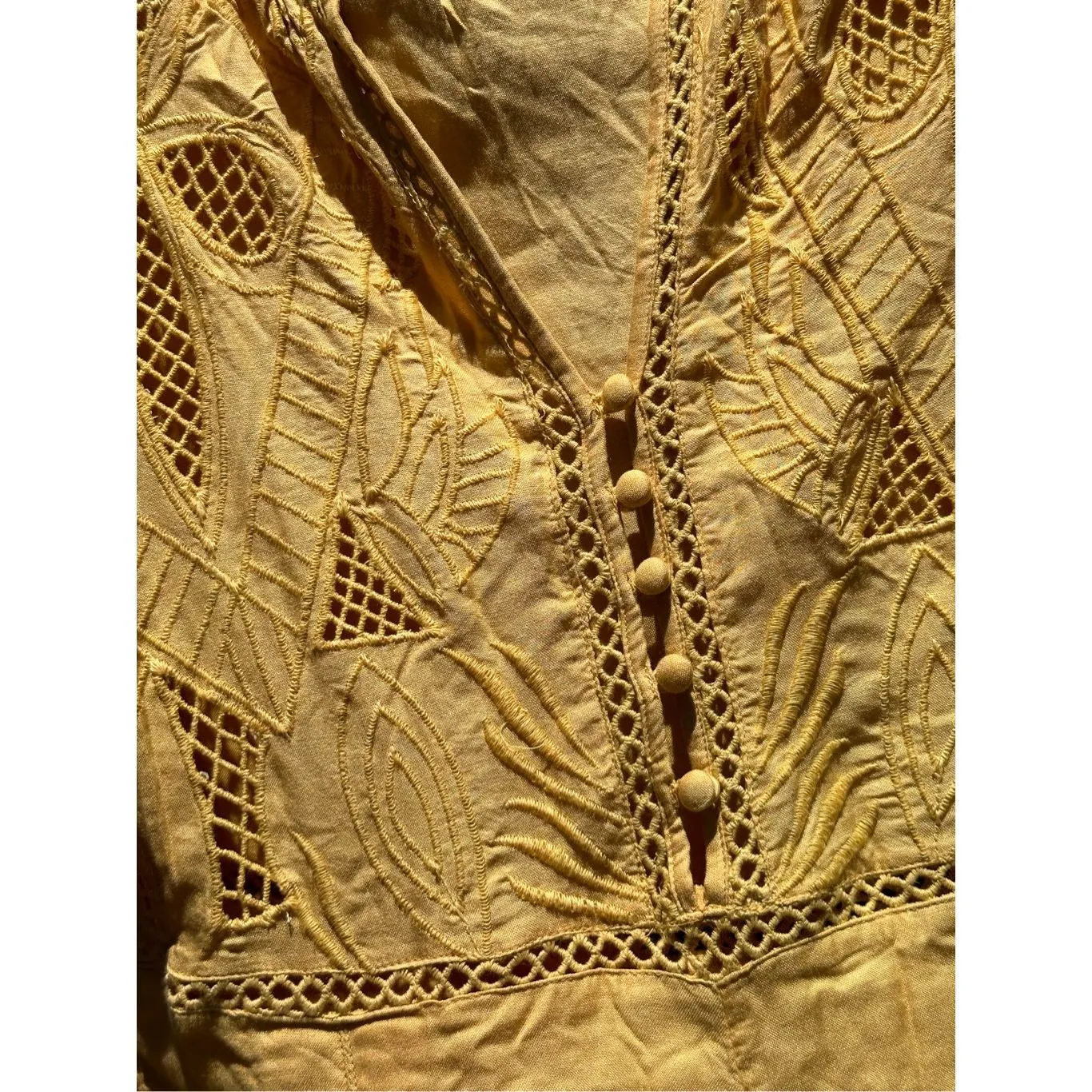 O'Neill Long Sleeve Lace Crochet V-Neck Ryana Yellow Romper (S) NWT - Image 5