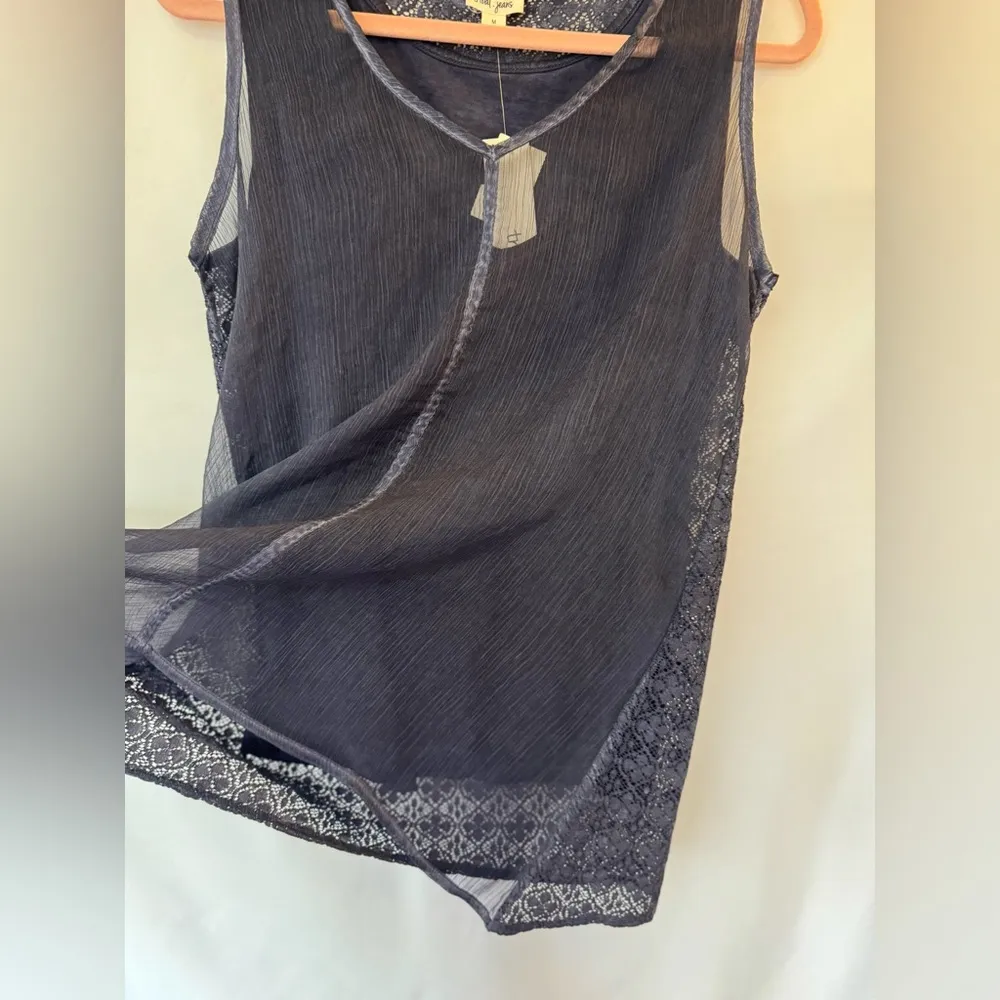 Tribal Jeans Woven Seaport Navy V Neck Sleeveless Lace Back Tank size medium NWT Blue - Image 4