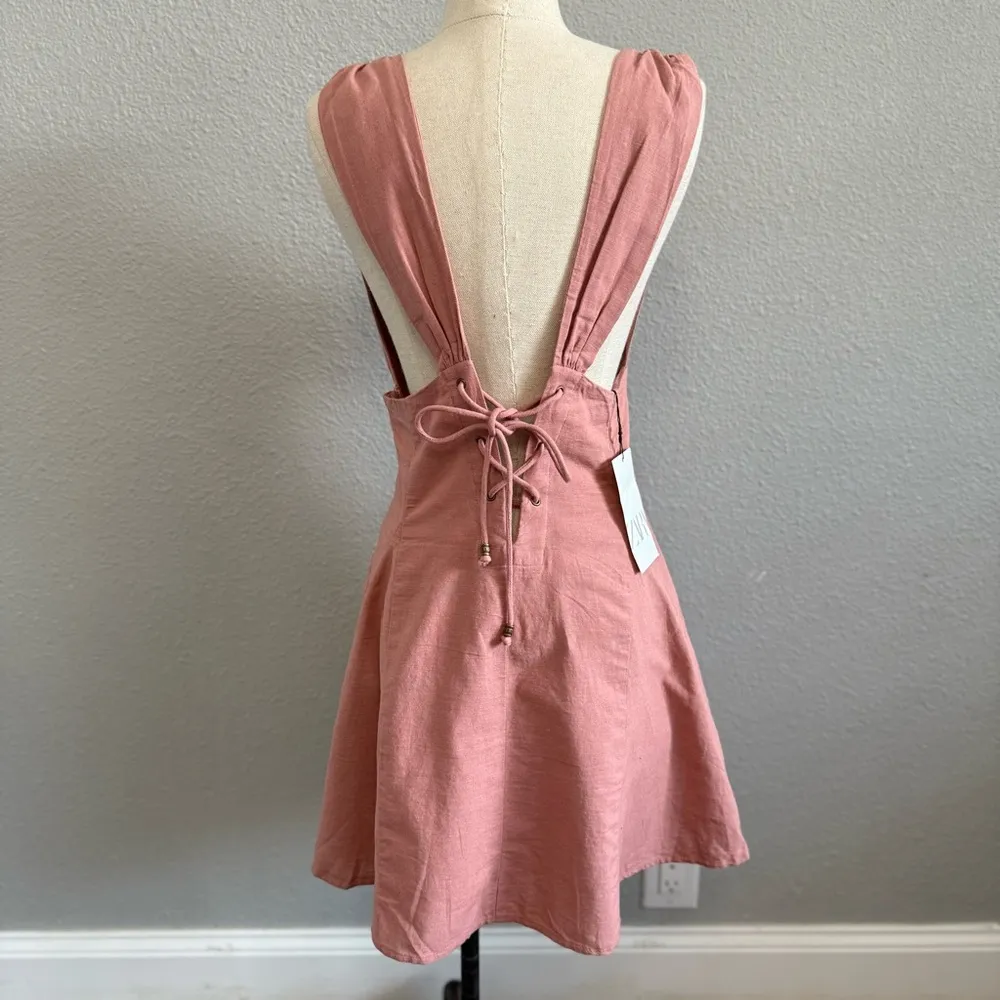 Zara Short Tied Linen Blend Dress Size Small‎ NWT Mauve - Image 4