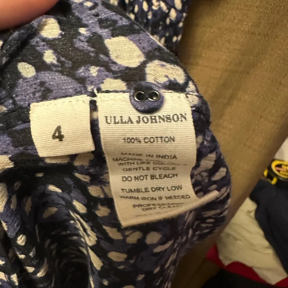 Ulla Johnson Kemala Midi Dress Abstract Printed Blue Black Puff Sleeve 4 Dress - Image 4