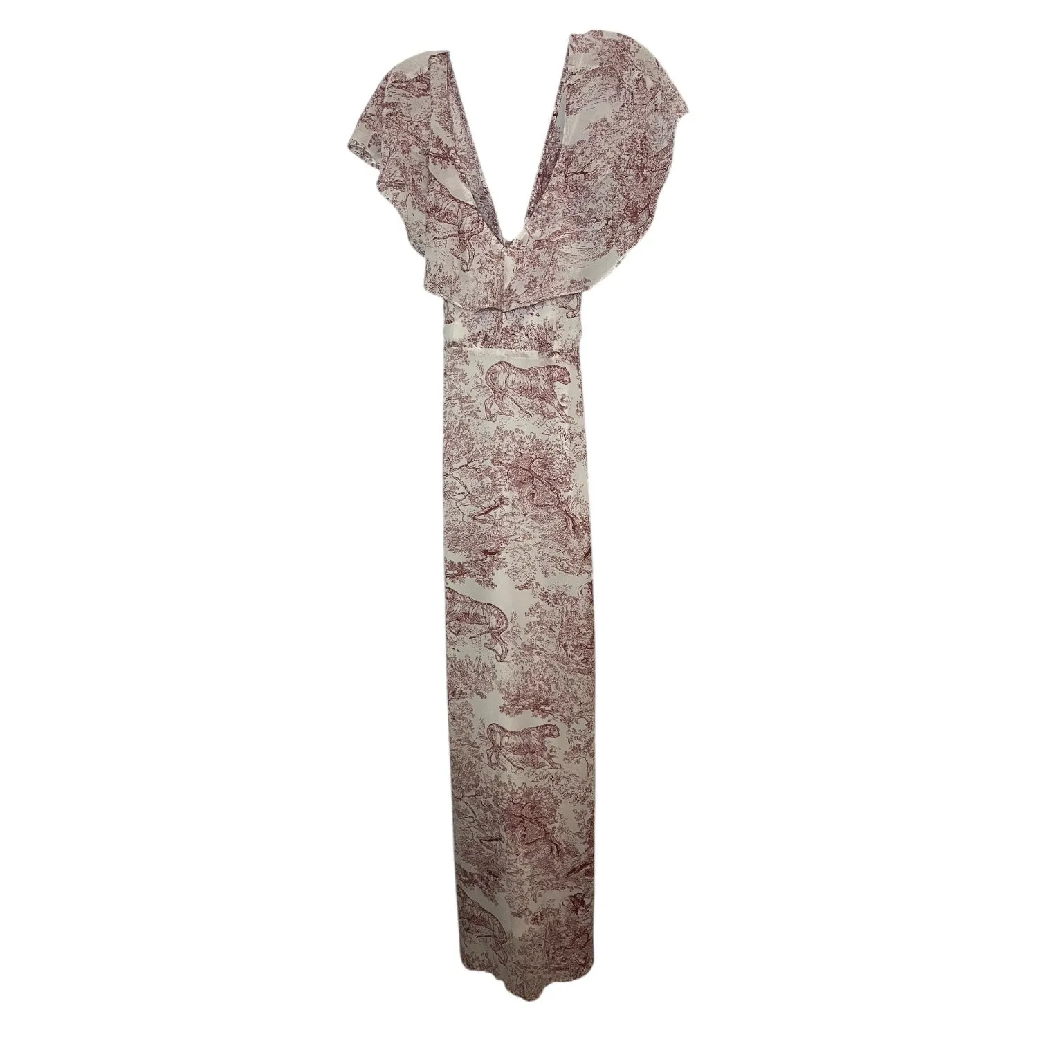 Nasty Gal Toile Print Ruffle Deep V Maxi Dress Cottagecore Boho Evening Sz 8 - Image 2