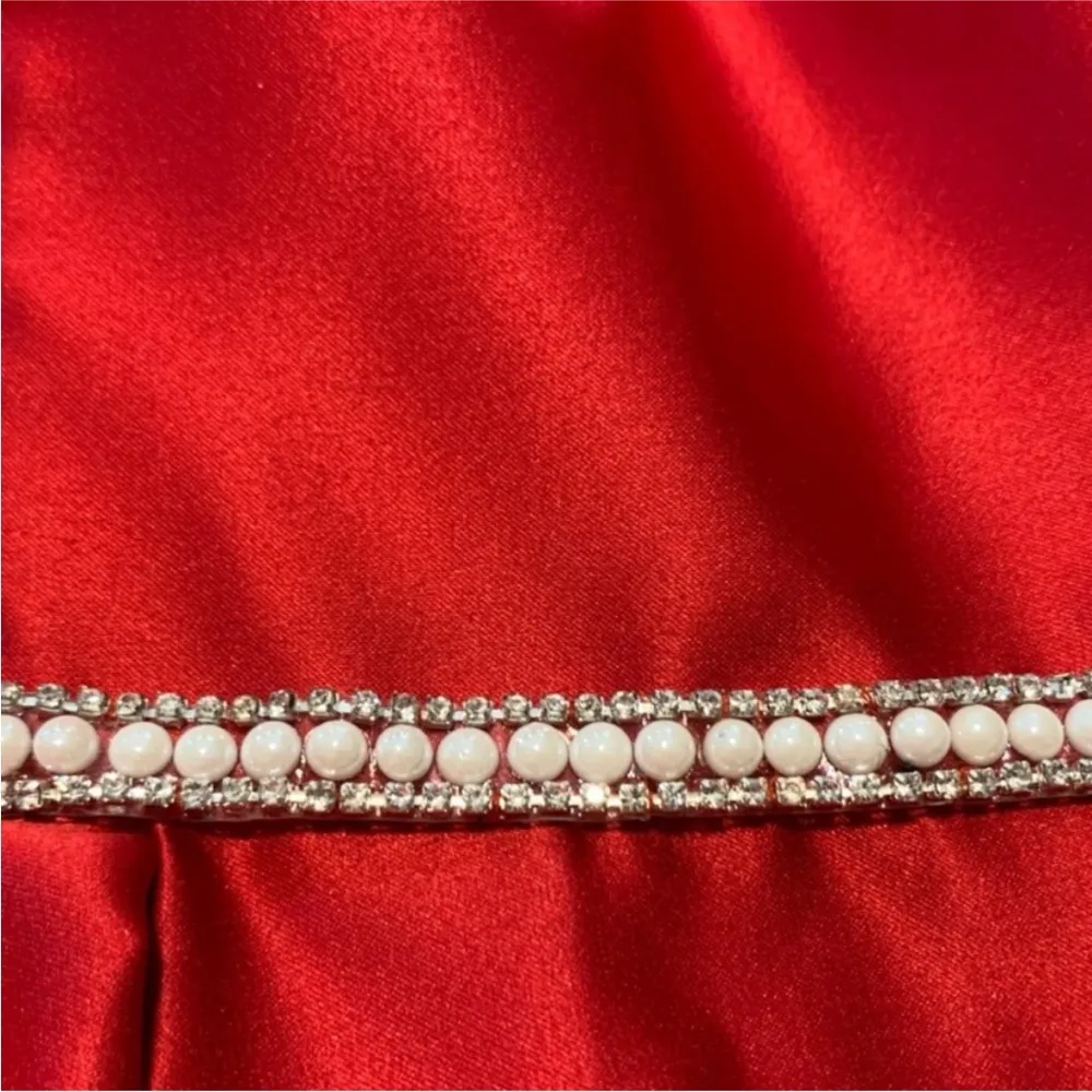 Betsy & Adam High Low Red Satin Prom Dress - Image 9