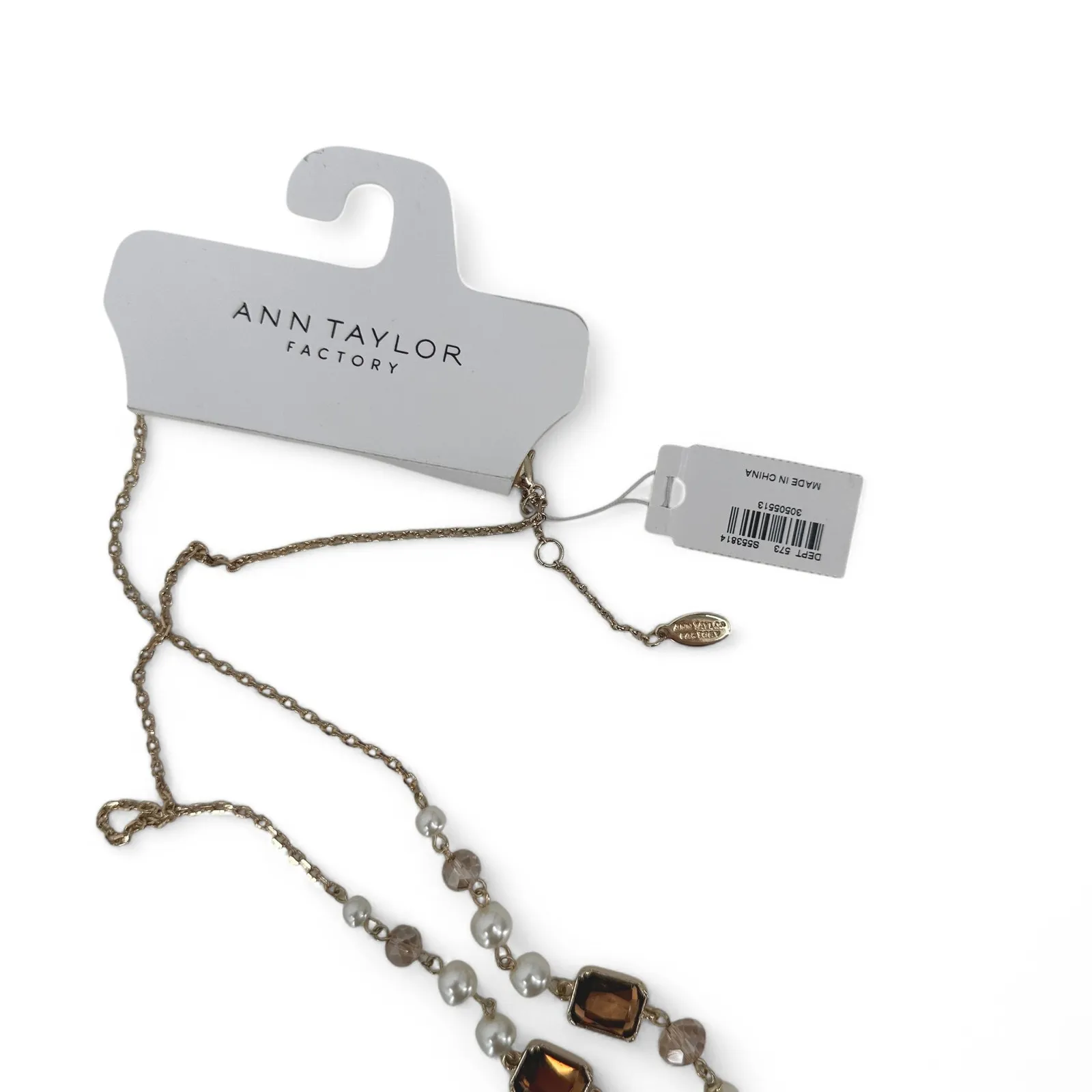 Ann Taylor Factory Tassel Necklace Goldtone Long Y Rhinestone Simulated Pearl - Image 7