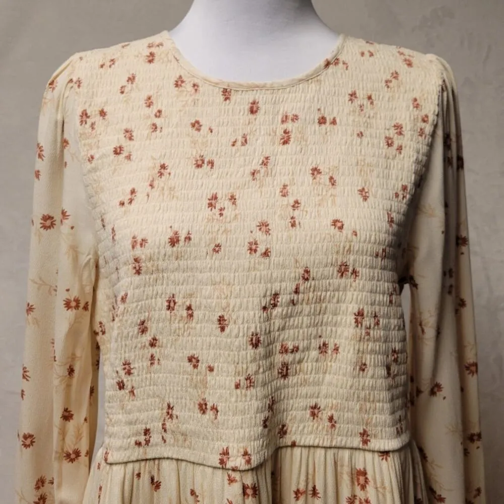 NWT American Eagle Floral Knee Length Dress Womens L Smocked Bodice Cottage Core - Image 2