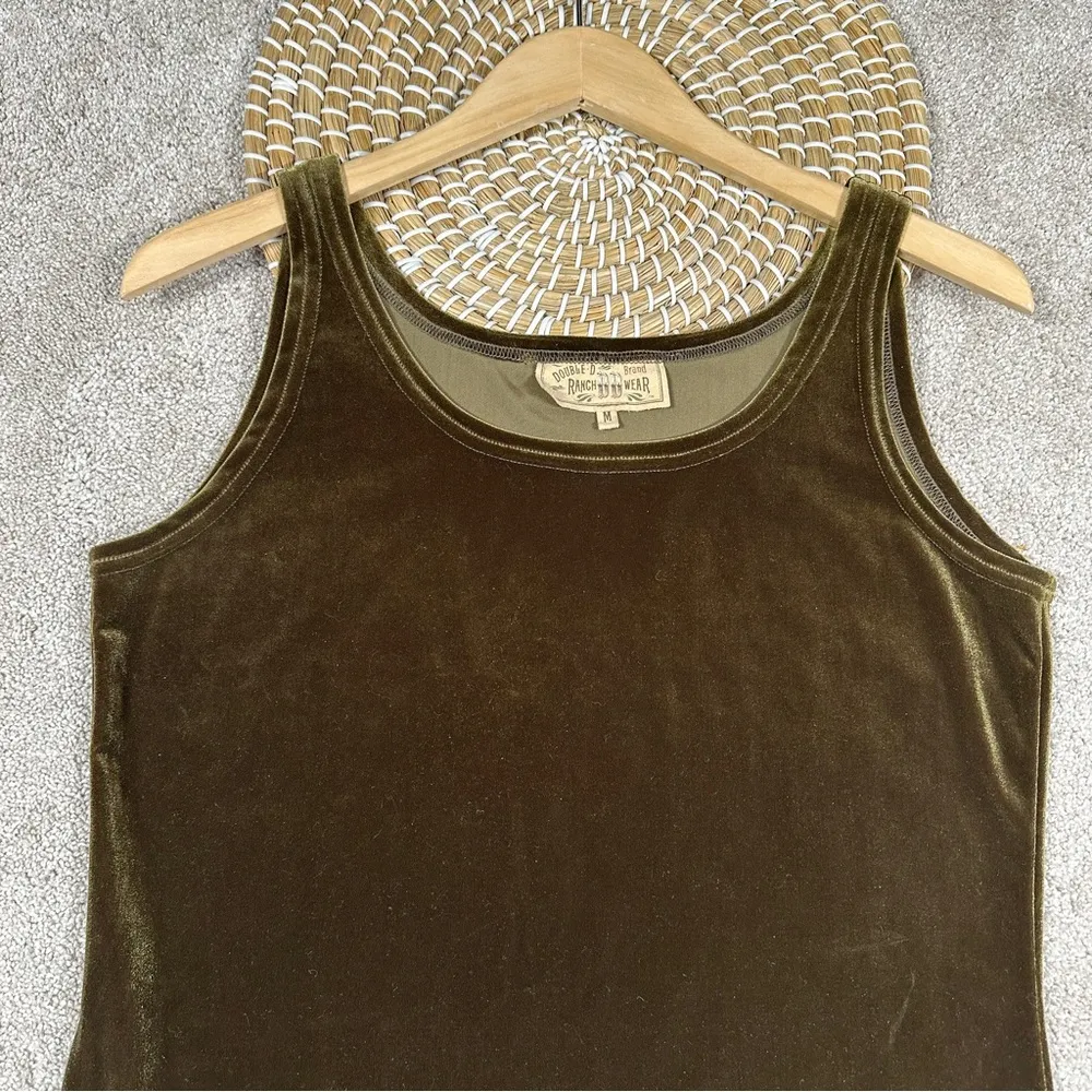 Double D Ranch Green Velvet Velour Sleeveless Tank Top Scoop Neck Western Size M Size M - Image 2