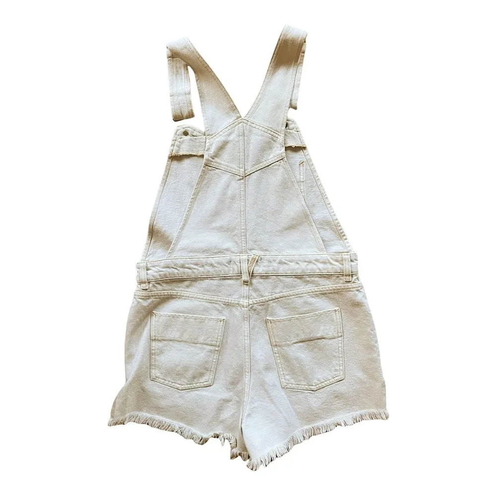 FREE PEOPLE Sunkissed Denim Short Overalls Front Zipper Pockets Off White 6 NWOT - Image 6