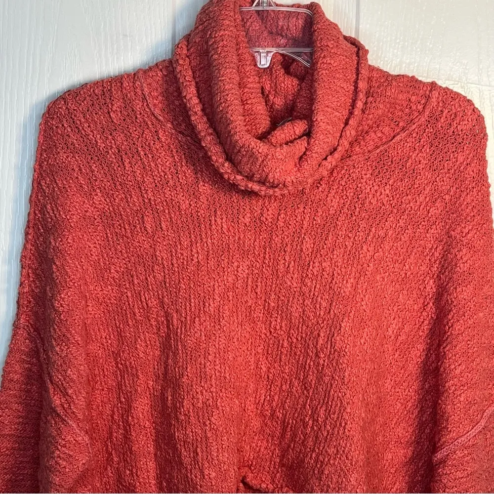 Free People Sz XS The Big Easy Cropped Cowl Neck Sweater In Coral Textured - Image 3