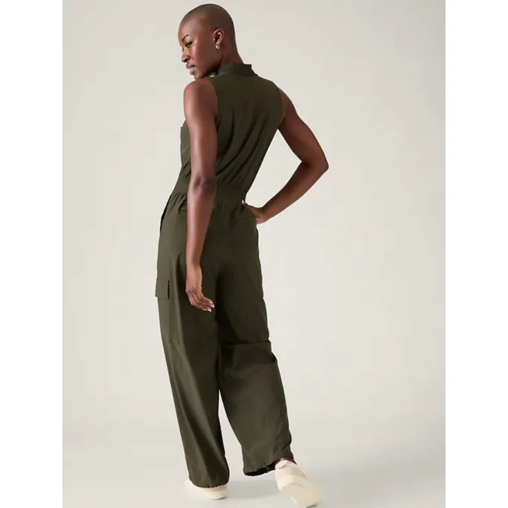 New Athleta 6 Brooklyn Utility Jumpsuit Aspen Olive Green Size 6 - Image 3