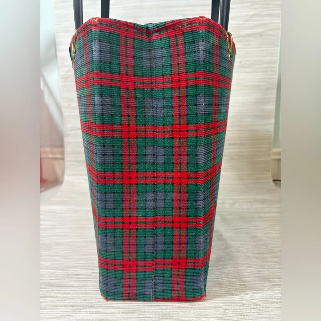 VINTAGE ✨ tartan green and red Plaid Tote Bag with Black Handles good condition - Image 3