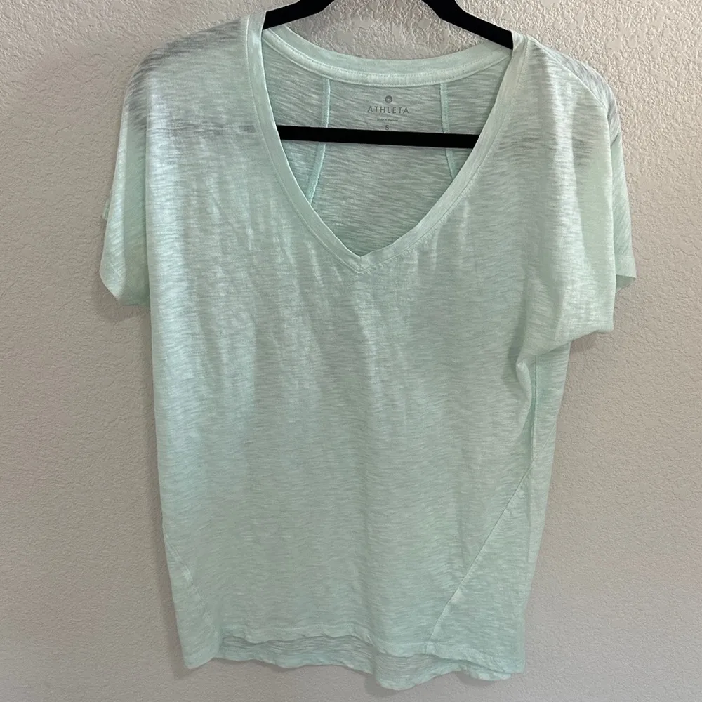 Athleta Uptempo Tee Blue Green Heather V-Neck T-Shirt Size Small - Image 2