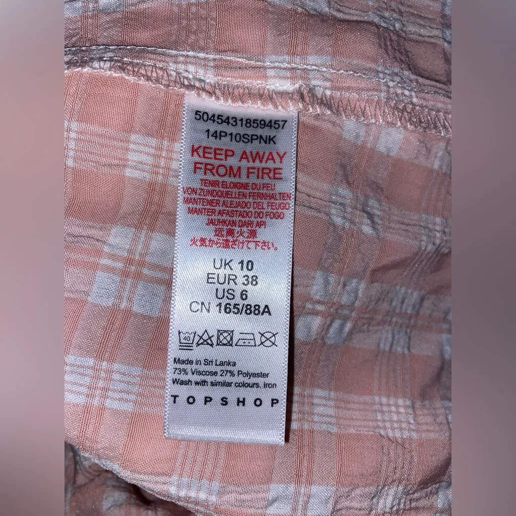 Topshop Pink & White Romper Womens 6 US Check Tie Bow Front Peasant Casual Short - Image 4