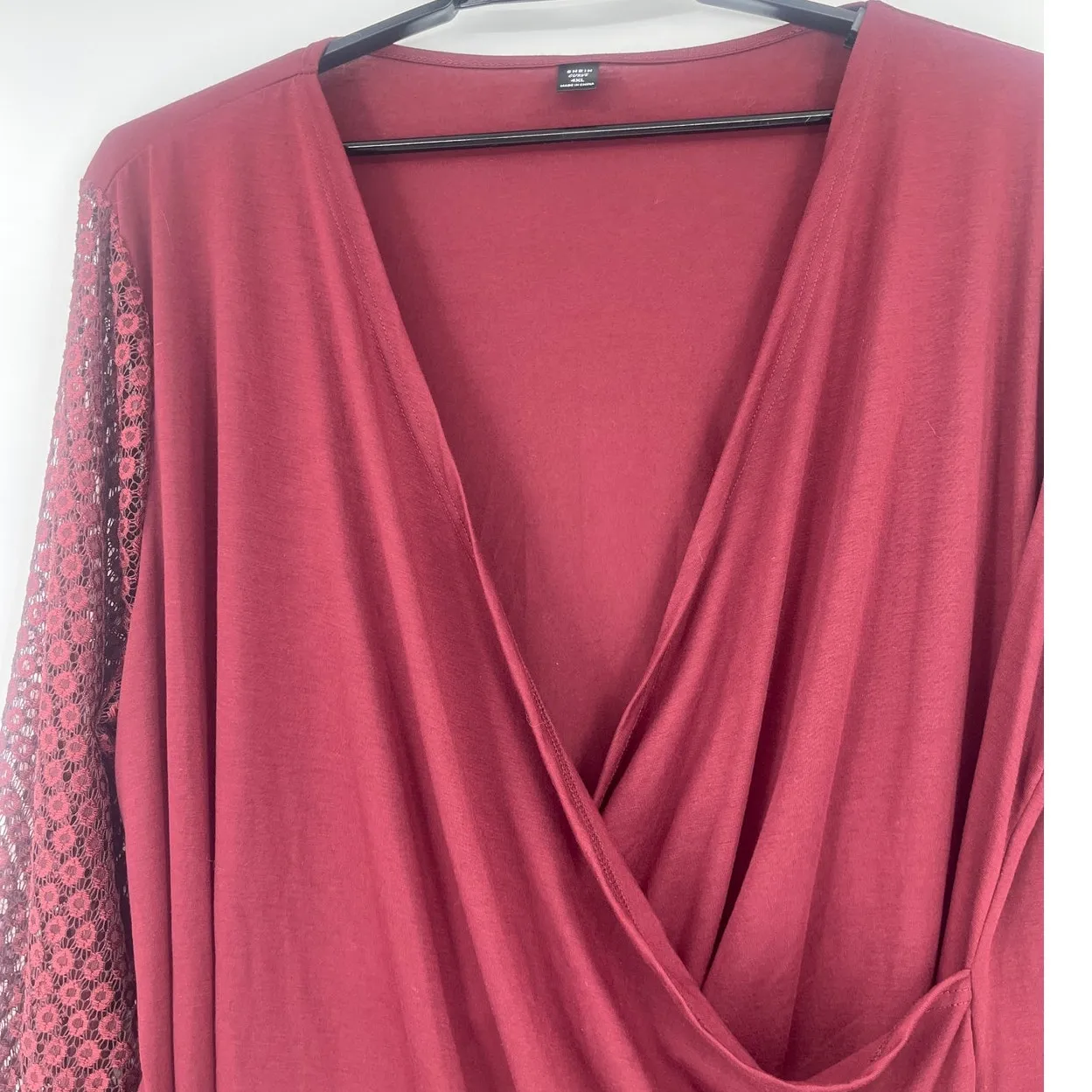 Burgundy Draped Surplice Lace Womens Top Sz 4XL Boho Whimsigoth Fall Draped - Image 3
