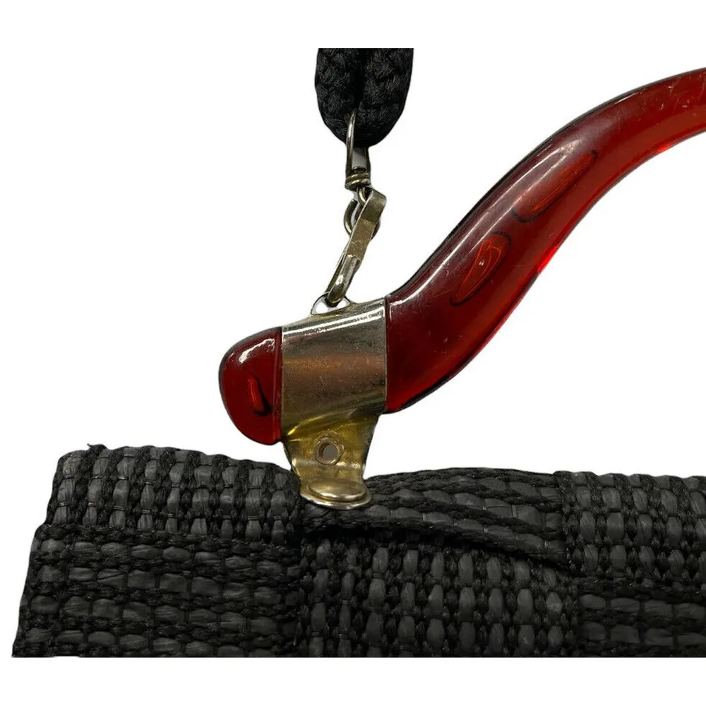 Vintage Creazioni Alma Black Woven Crossbody Handbag Purse Lucite Made In Italy - Image 4