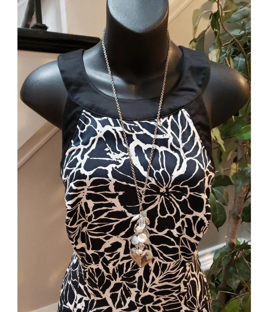 American Living Dress Womens 8 Black White Floral Fit Flare Sleeveless Party - Image 3