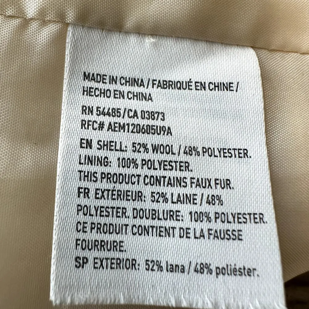 American Eagle Wool Teddy Jacket Coat Hood Mid Pockets Sherpa Vented Cream M Size M - Image 4