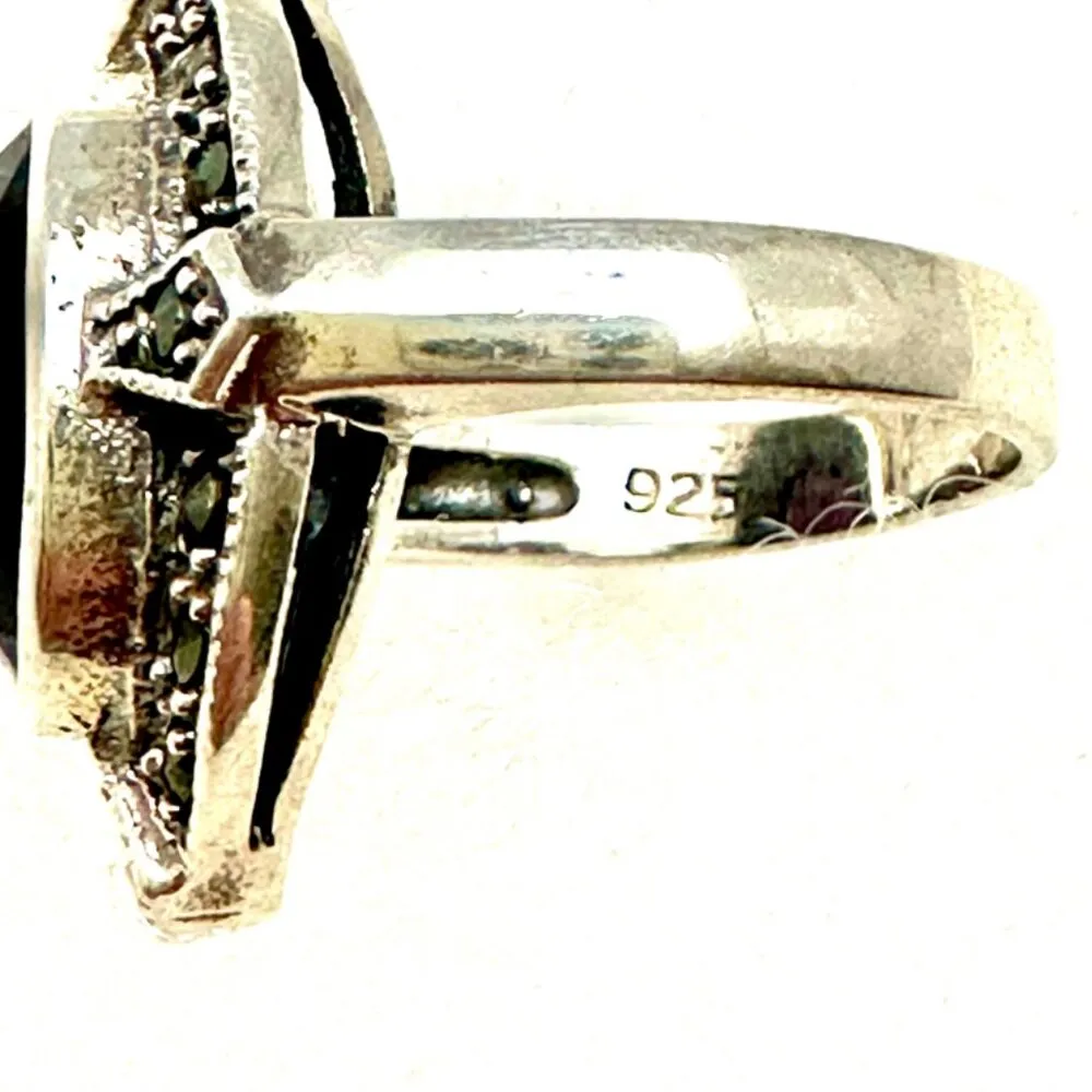 Amethyst and Marcasite Set in a Sterling Silver Stamped 925 Ring Size 6.5 - Image 3