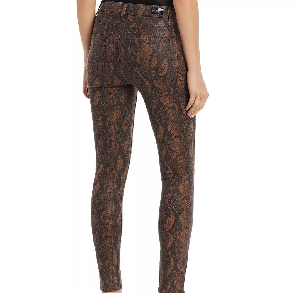 PAIGE Hoxton Ankle Skinny Jeans in Coated Brown Snake Size 26 NEW - Image 5