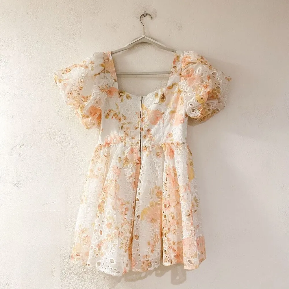 Altar'd State Rosalinda Eyelet Mini Dress in White Floral Small - Image 3