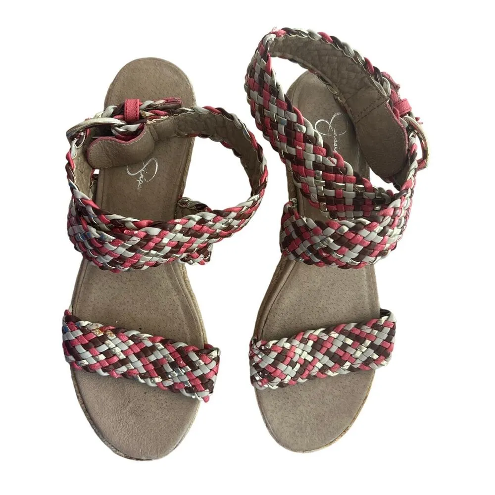 Jessica Simpson Women's Leila Pink Brown Gold Espadrille Wedge Sandals Size 8.5 - Image 4