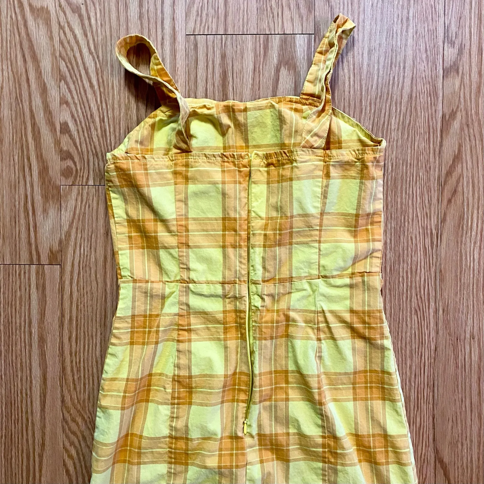 Arizona Jean Co Vintage Yellow Plaid Mini Jumper Dress Womens Medium - Image 9