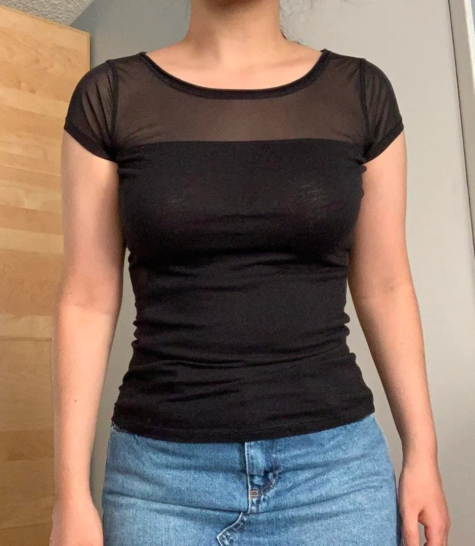 EXPRESS Sheer Mesh Panel Tee - Image 3