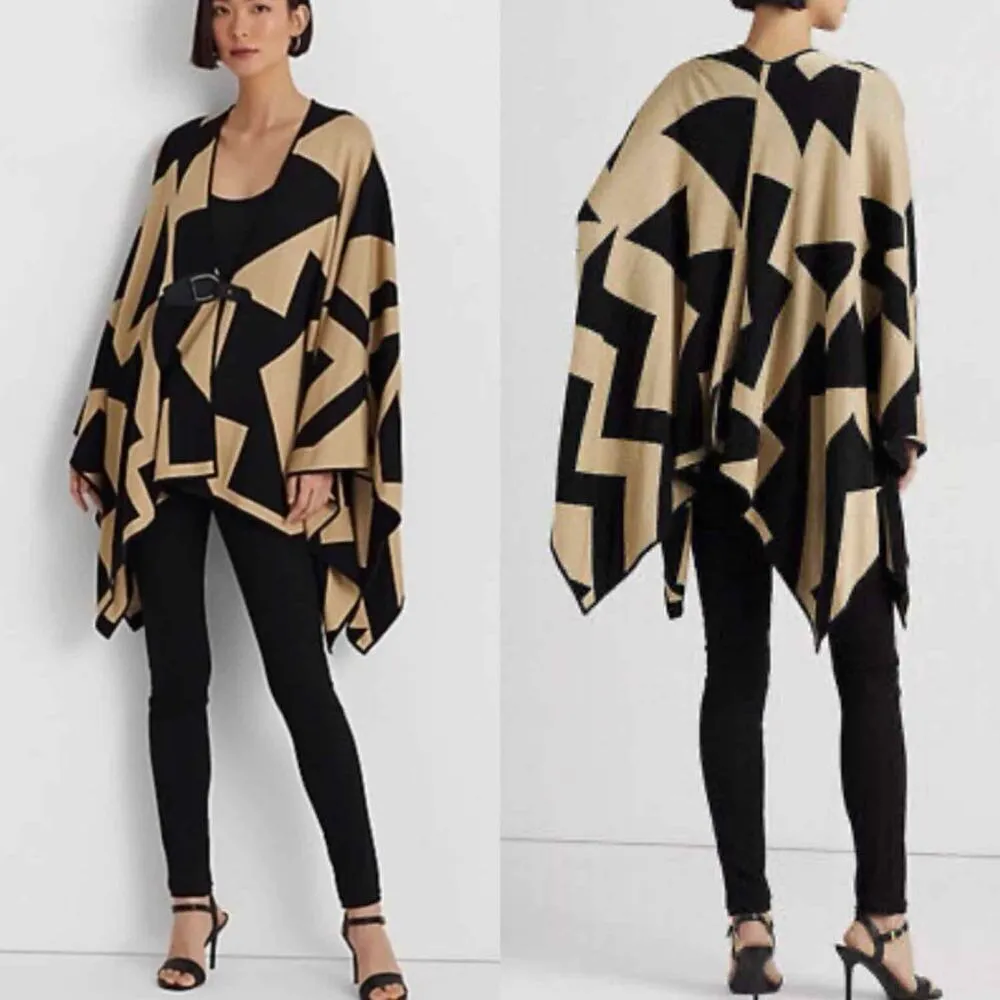 Ralph Lauren Women's New Geo Print Poncho Cardigan Shawl Size Large/XL FLAWED - Image 10
