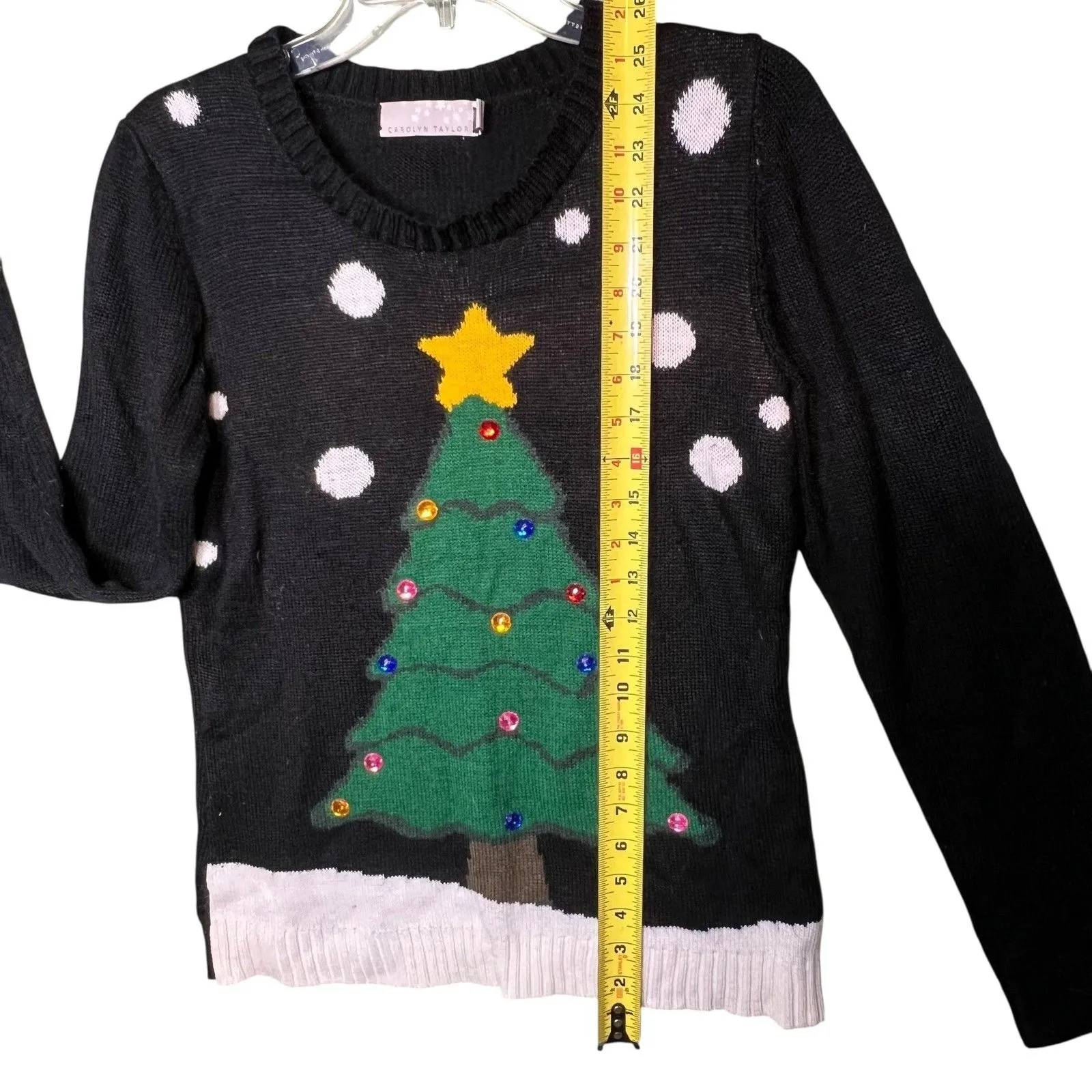 Carolyn Taylor Sweater Womens Medium Black Christmas Tree Ugly Holiday Crewneck - Image 8