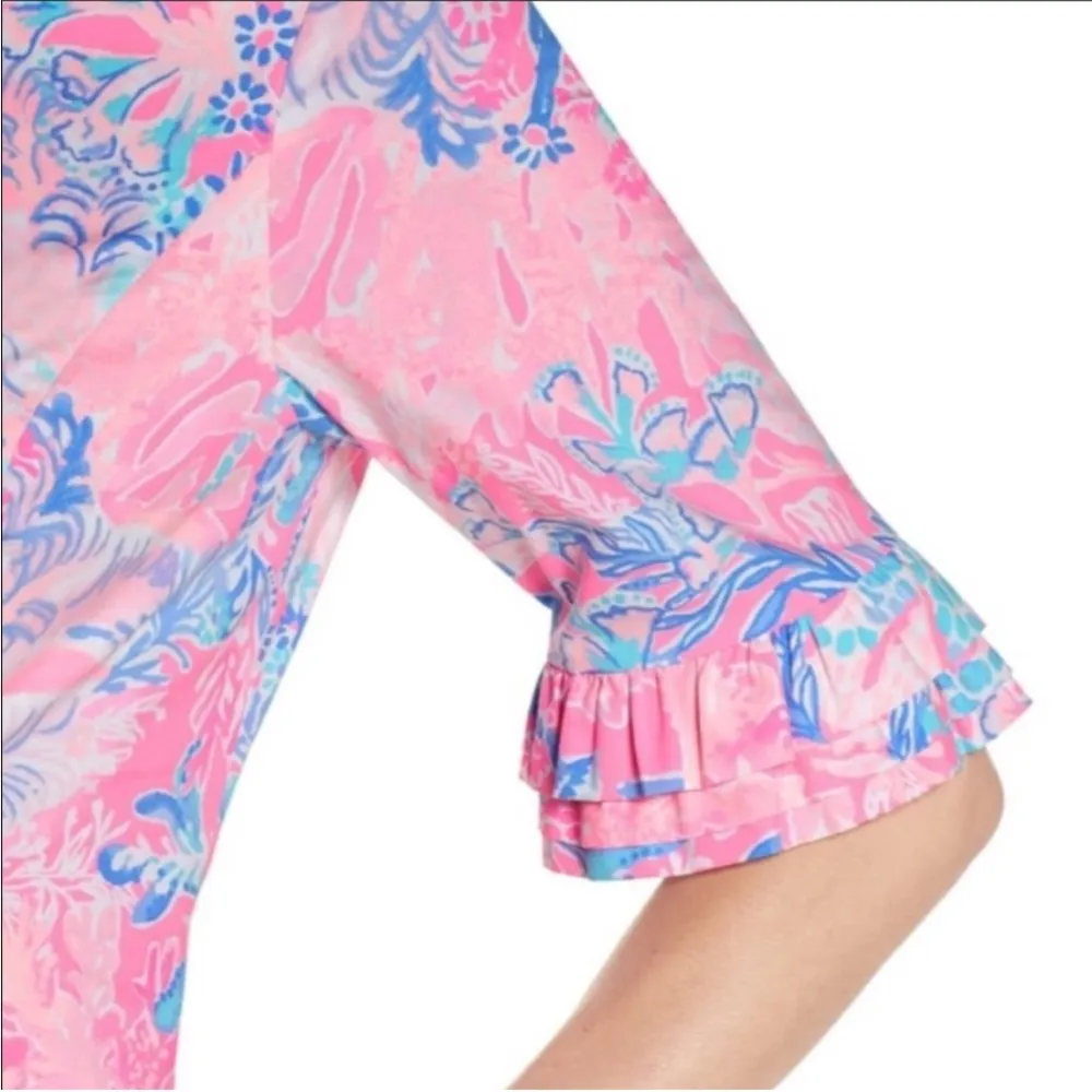 Lilly Pulitzer Fiesta Stretch Dress 00 Pink Aquadesiac Ruffle Sleeve Mini Summer - Image 9