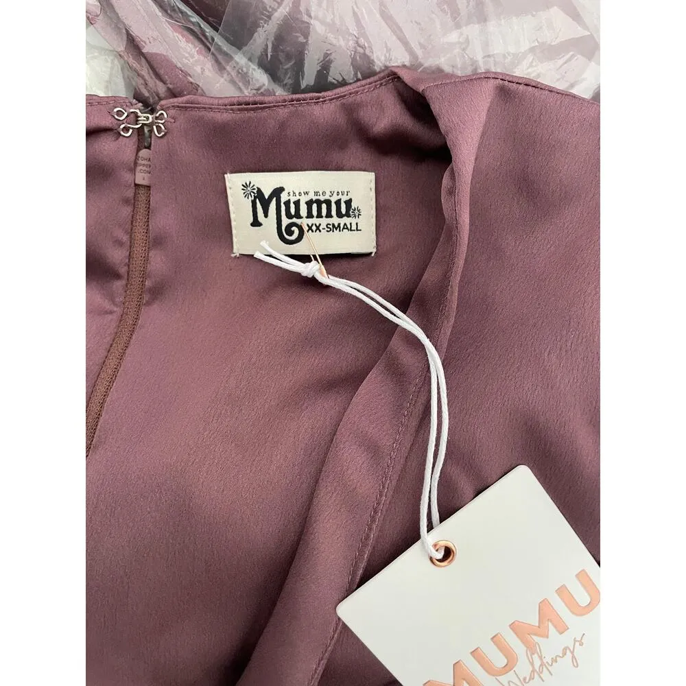 Show Me Your Mumu Rome Twist Satin Gown Dress Plum Purple Size XXS NEW - Image 10